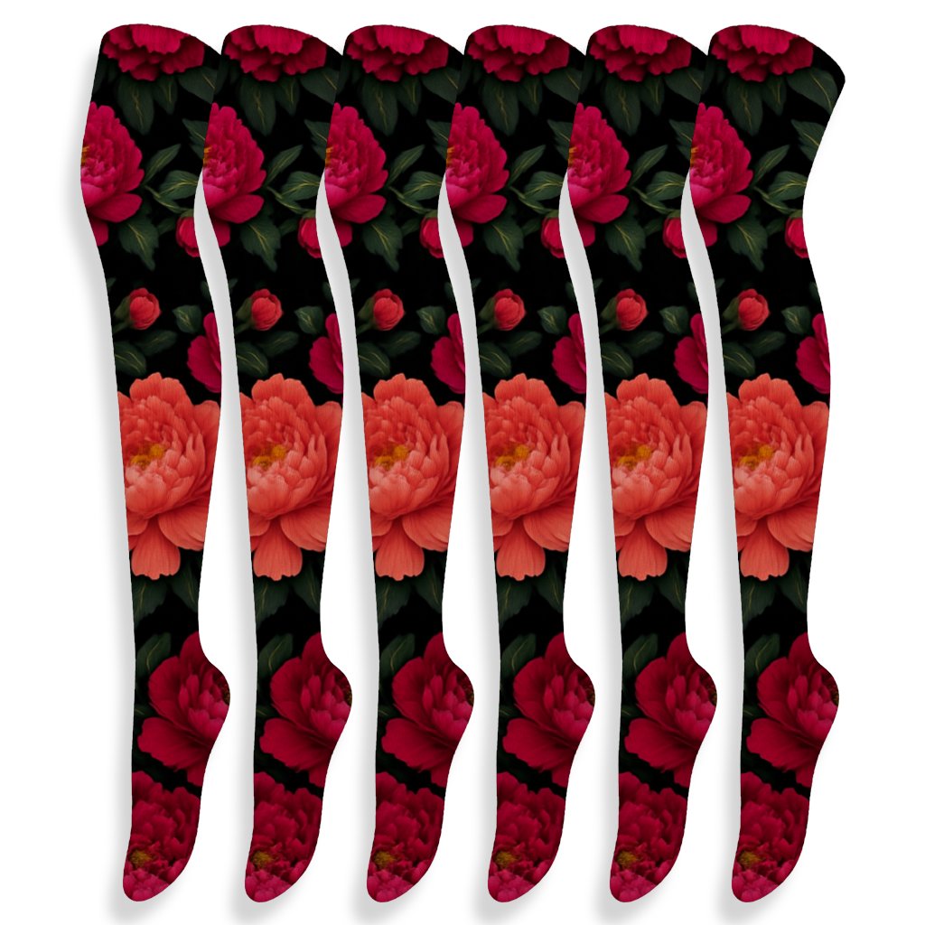 Blackground Peony Collage Bands soft everyday over-the-knee socks