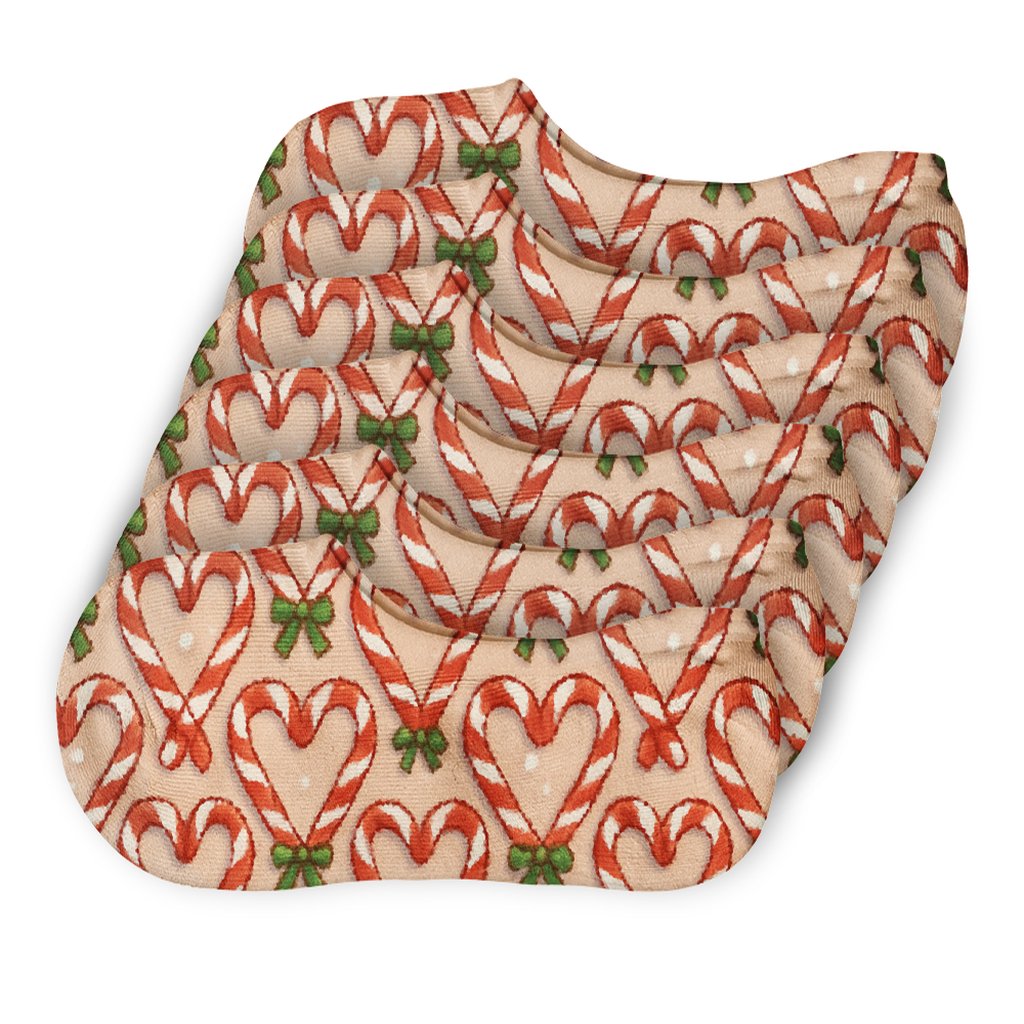 Candy Cane Heart Holiday Tessellation breathable no-show socks