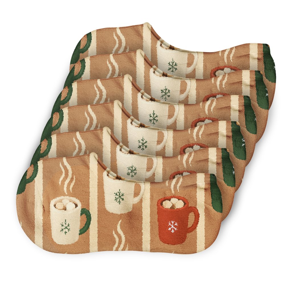 Holiday Mug And Cocoa Stripe Delight soft cotton no-show socks