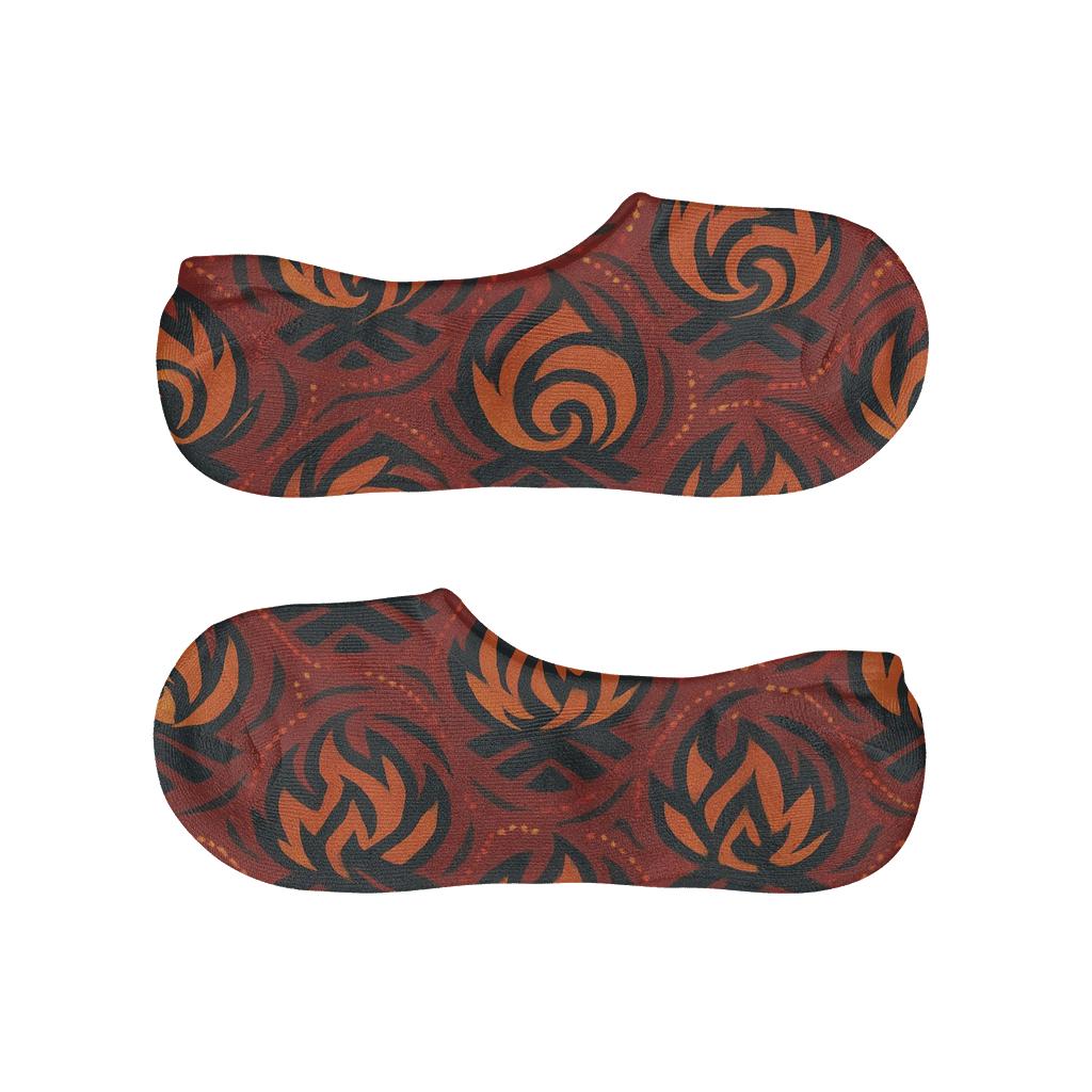 Tribal Bonfire Spiral Tessellation On Ember Red anti-slip no-show socks