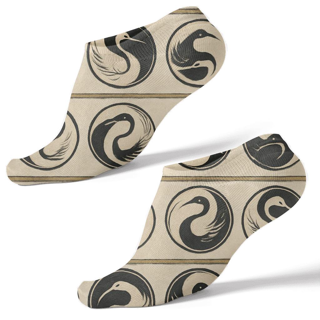 Vintage Crane Yin Yang Border Bands soft everyday ankle socks