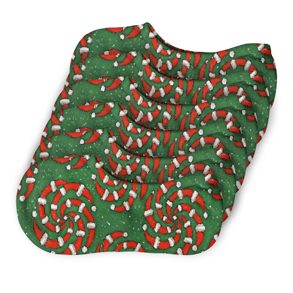 Santa Hat Holiday Swirl On Green breathable no-show socks