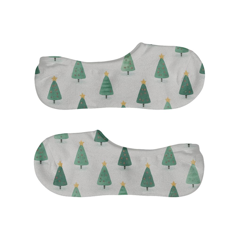 Snowfield Christmas-Tree Miniature Scatter On White low cut no-show socks