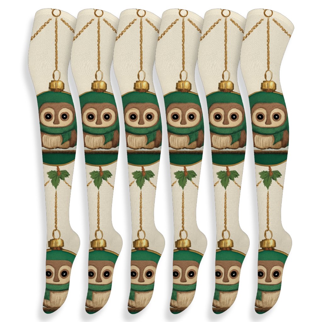 Christmas Owl Ornament Lattice soft everyday over-the-knee socks