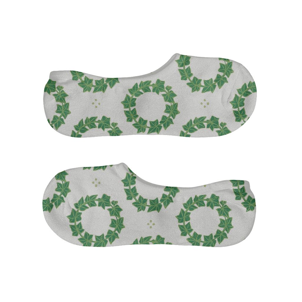 Orbiting Ivy Wreath Medallions designer printed no-show socks