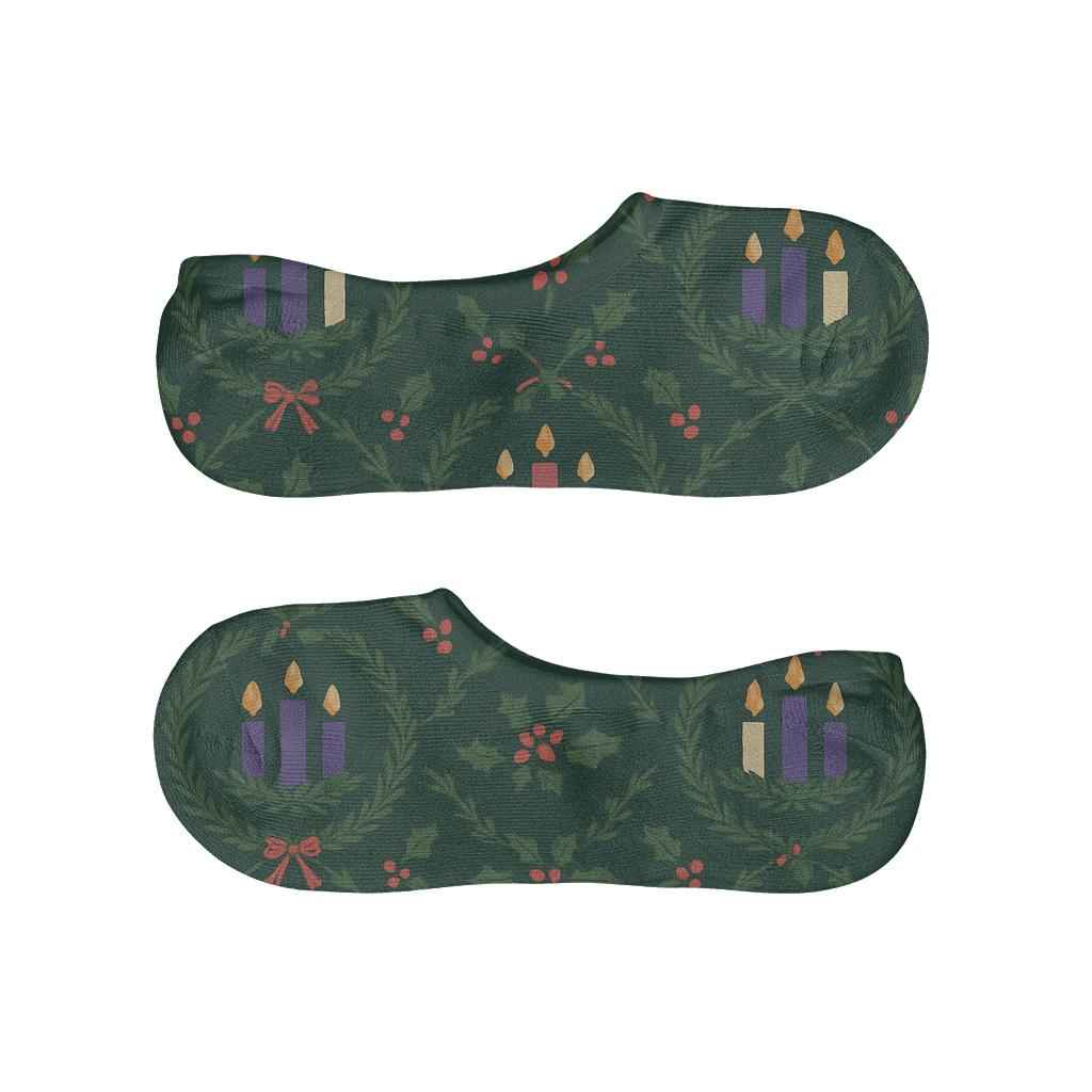 Advent Candles Wreath Lattice On Deep Evergreen comfortable invisible socks