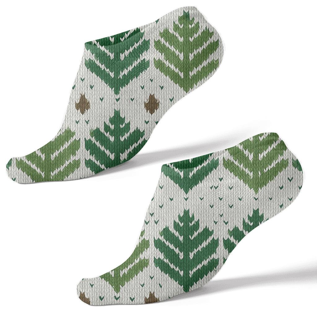 Evergreen Branches Nordic Knit Snowfield designer print ankle socks