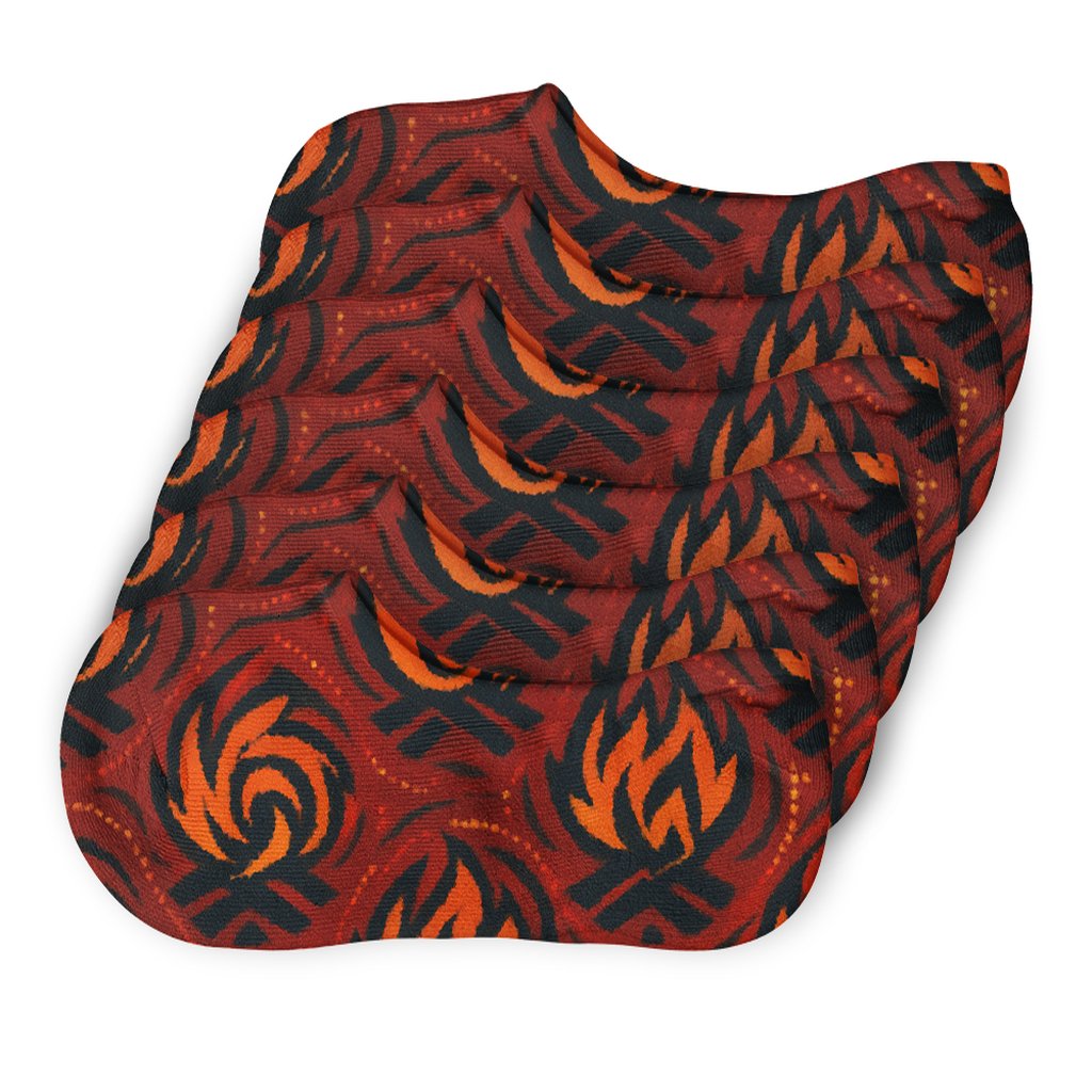 Tribal Bonfire Spiral Tessellation On Ember Red designer printed no-show socks