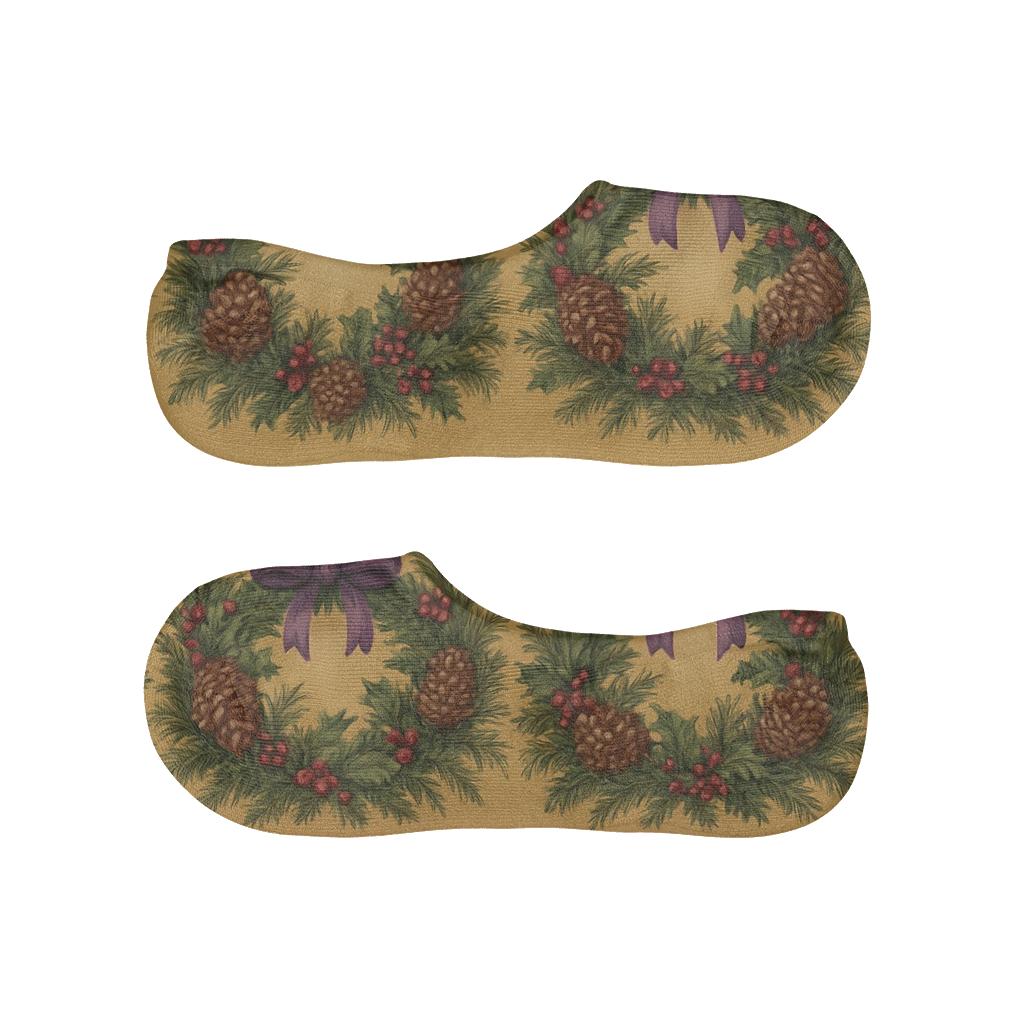 Pine And Ribbon Garland Advent Wreath Border low cut no-show socks