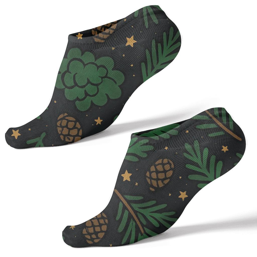 Starlit Cabin Evergreen-branches Tapestry trendy patterned ankle socks
