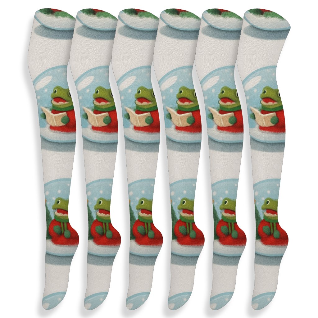 Frog Caroler Snow Globe Dots comfortable cotton over-the-knee socks