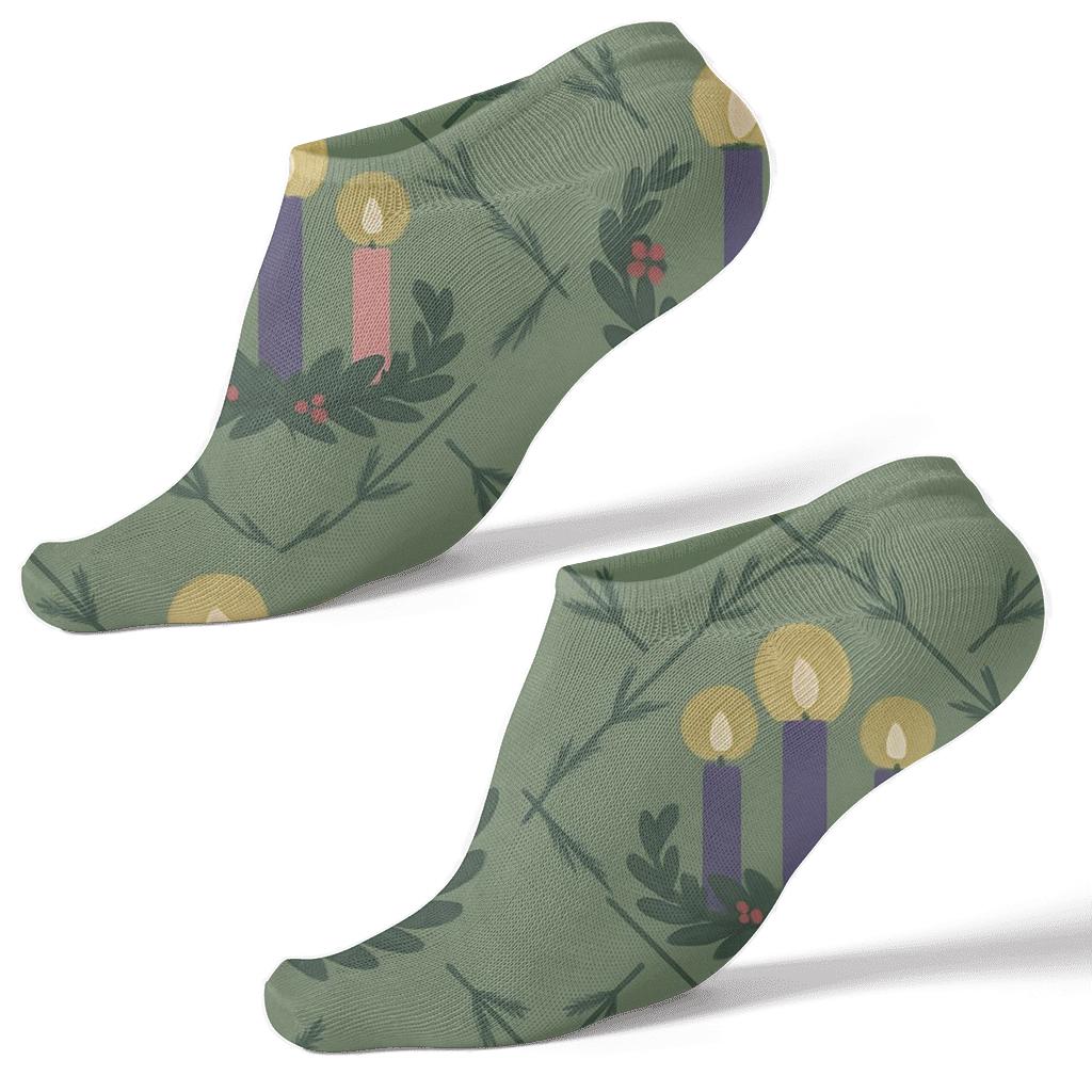 Advent Wreath Evergreen Halo Lattice unique graphic ankle socks