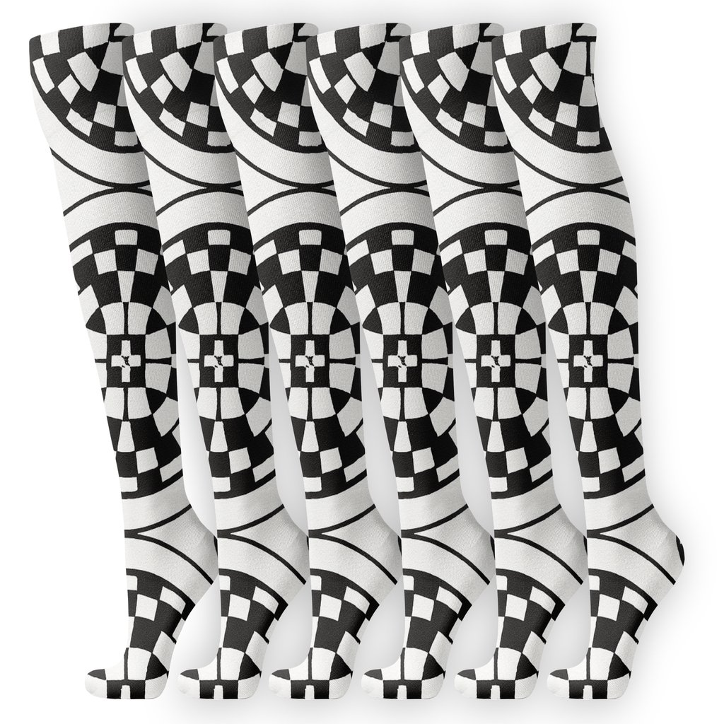 Monochrome Nested Check Spotlight unique graphic knee-high socks