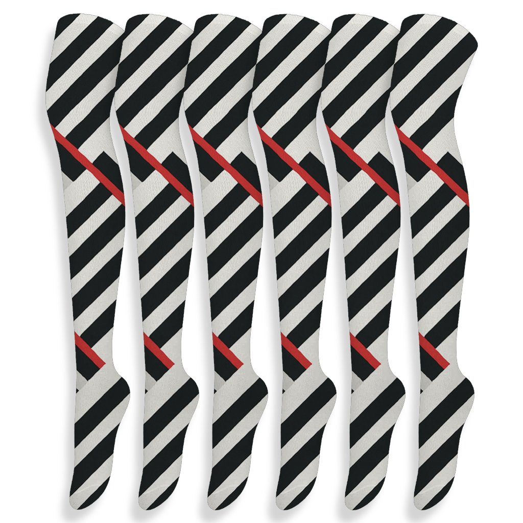 Crimson Highlight Zebra Crossing Lattice premium cozy over-the-knee socks