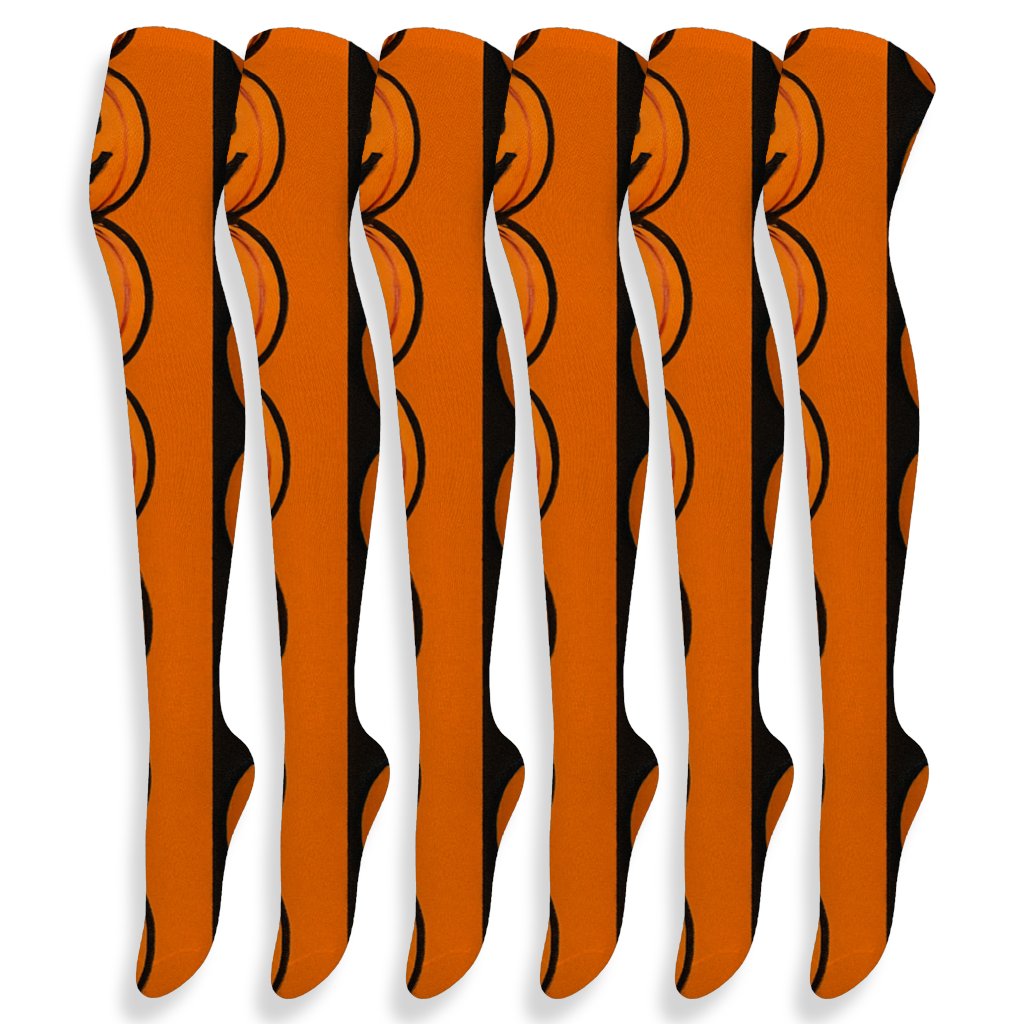 Stacked Pumpkin Totem Columns On Orange Background unique graphic over-the-knee socks