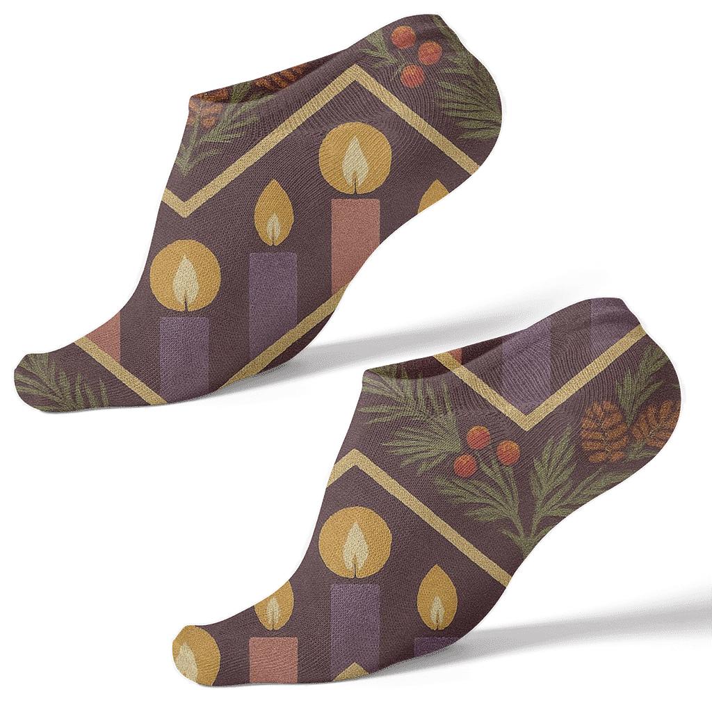 Berry Glow Advent Wreath Inspired Chevron Bands designer print ankle socks