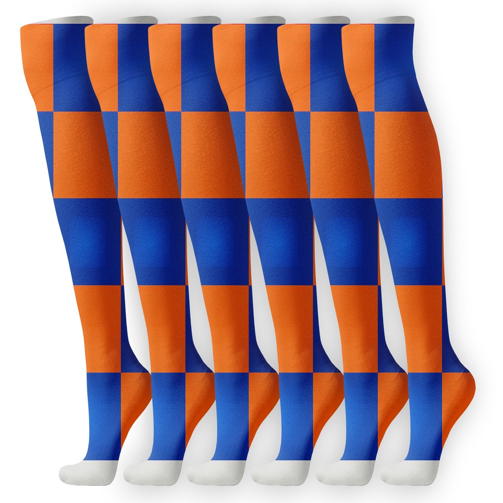 Bold Block Check Grid With Gradient Inset Tiles designer print knee-high socks
