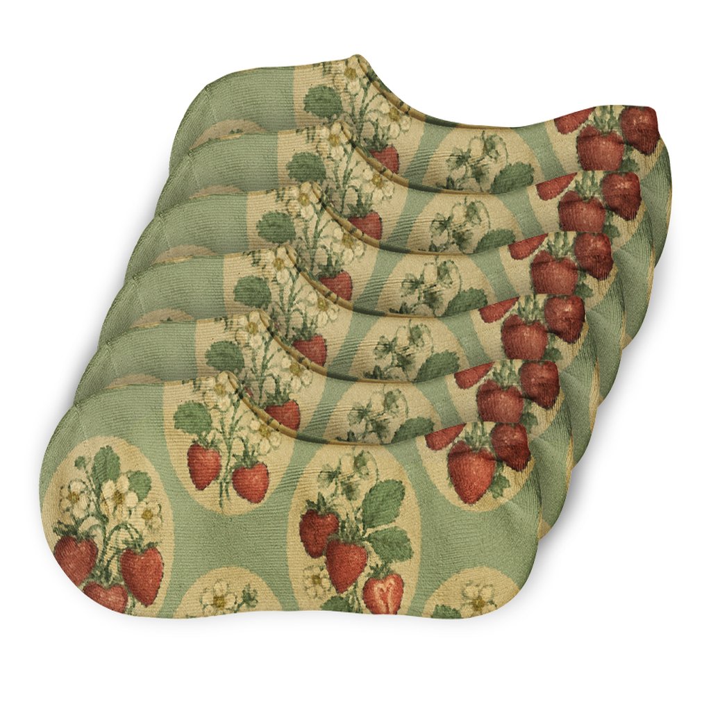 Vintage Strawberry Meadow Collage soft cotton no-show socks