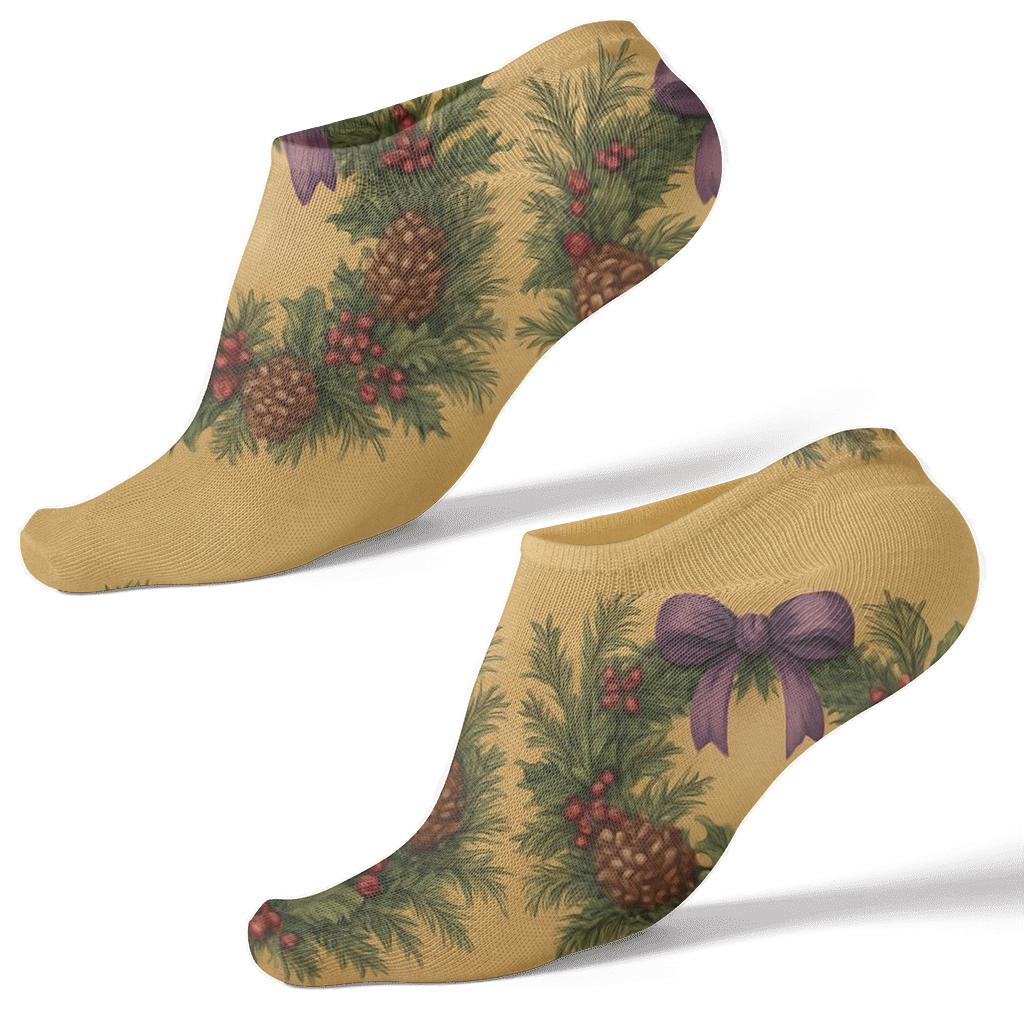 Pine And Ribbon Garland Advent Wreath Border unique graphic ankle socks