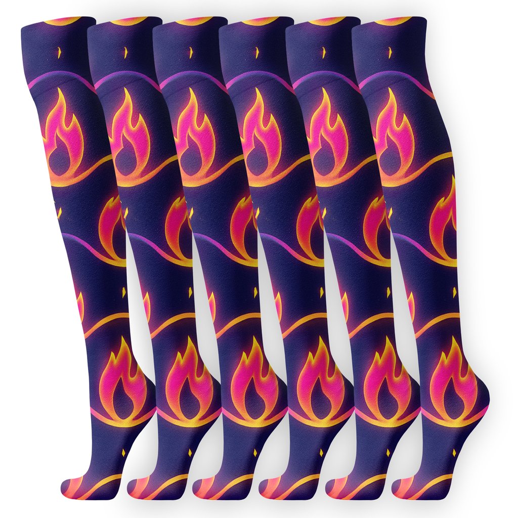 Neon Flame Wave Bands On Midnight comfortable cotton knee-high socks