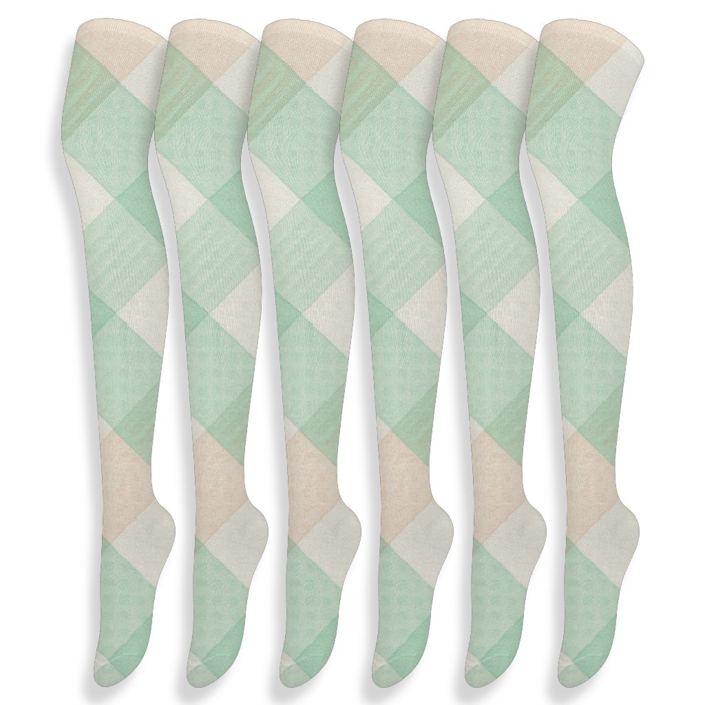 Pastel Diagonal Gingham Ripple stylish fashion over-the-knee socks