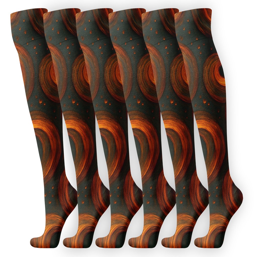 Molten Copper Swirl Tiling On Dark Slate designer print knee-high socks