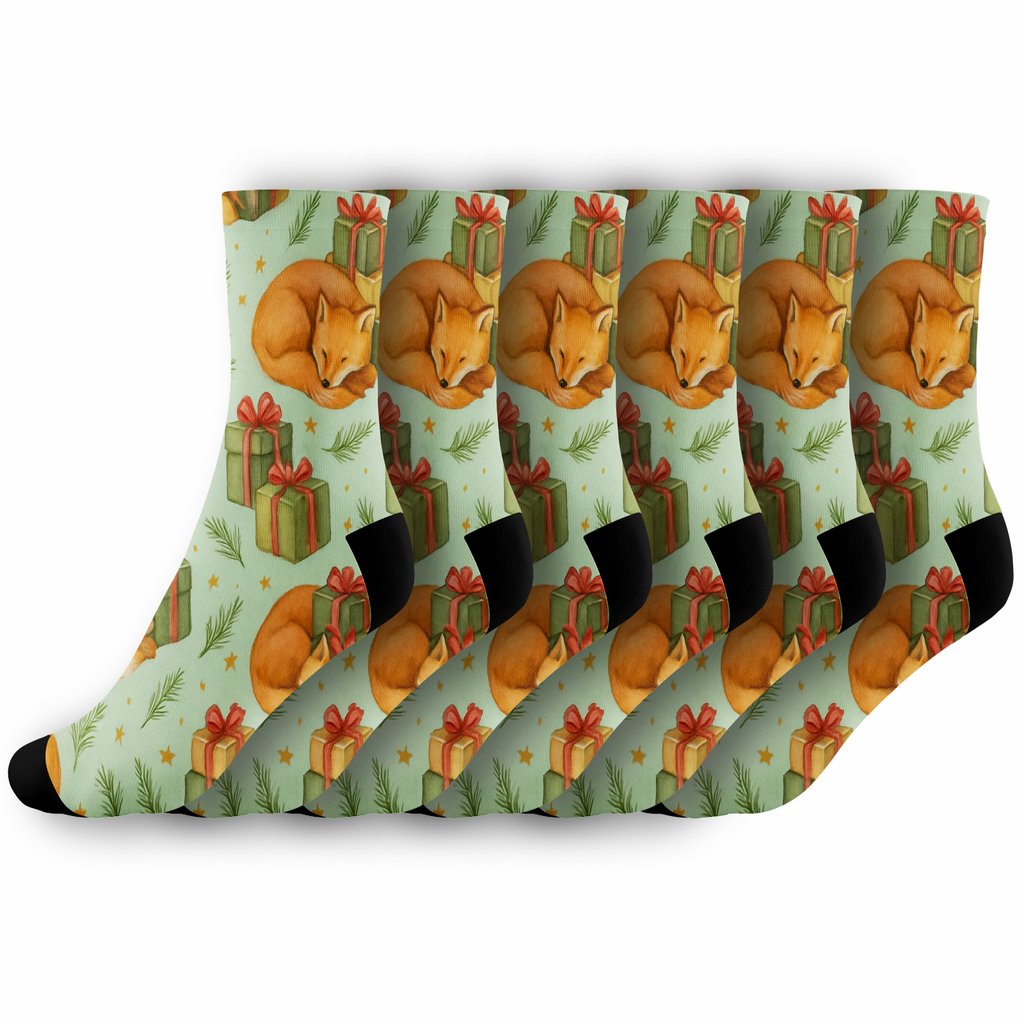 Fox In Gift Forest Scatter soft everyday crew socks