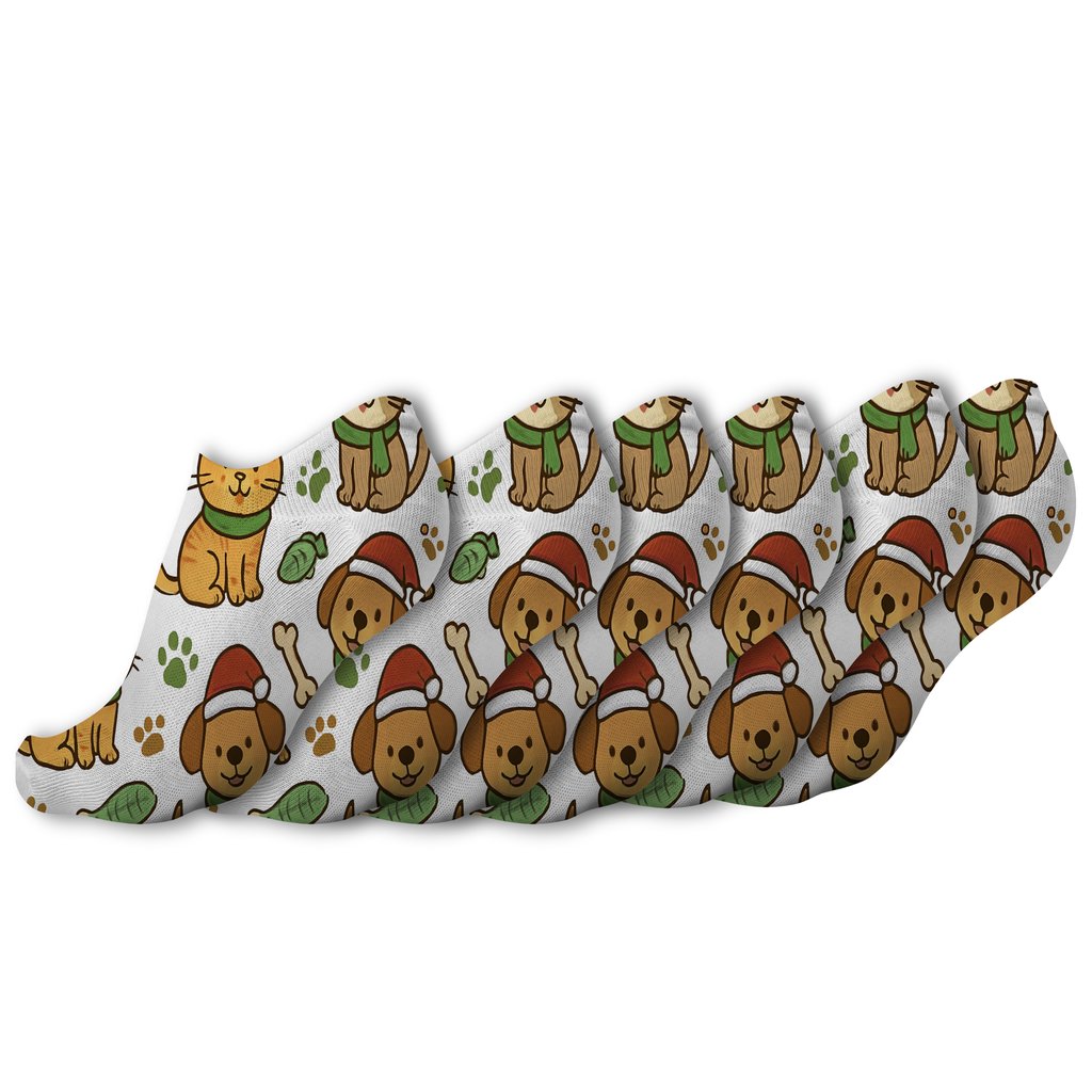 Playful Holiday Pet Scatter On Snow White soft everyday ankle socks