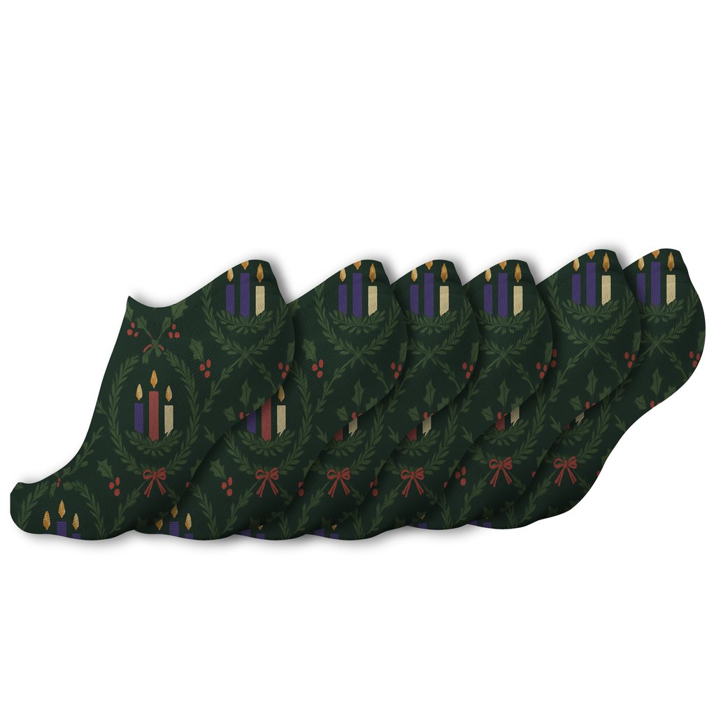 Advent Candles Wreath Lattice On Deep Evergreen personalized ankle socks