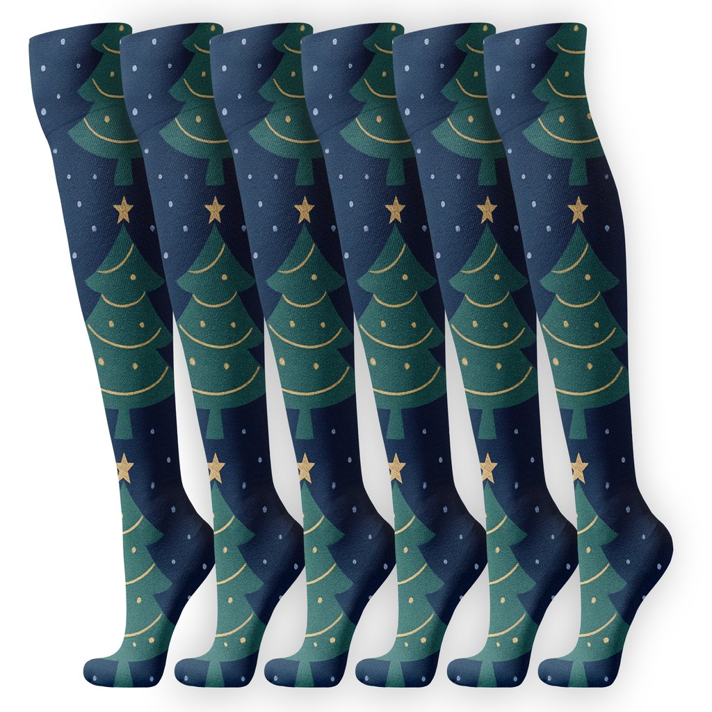 Christmas Tree Constellation Chevron On Midnight Green premium sports knee-high socks