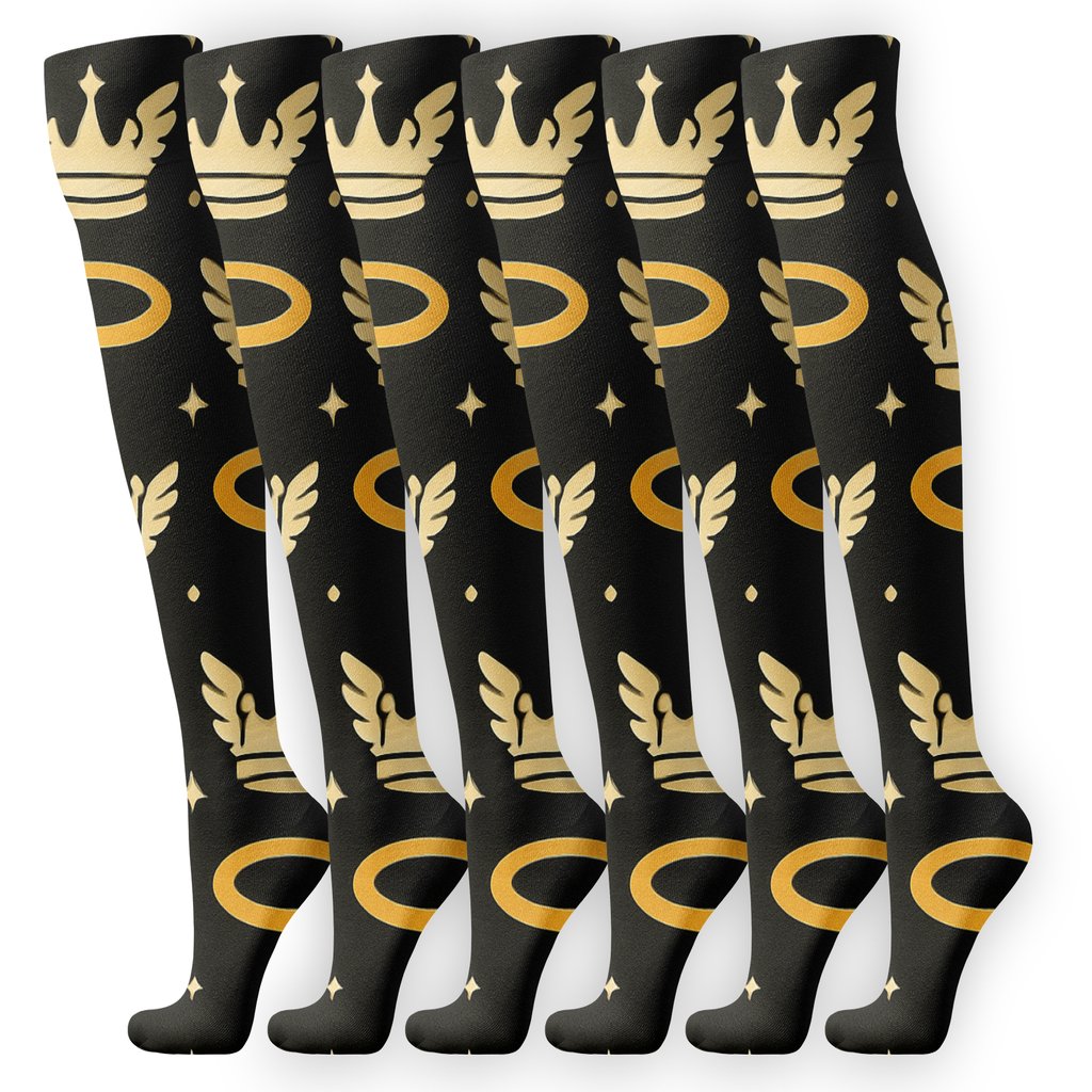 Halo Grid With Angel Crowns Motif designer print knee-high socks