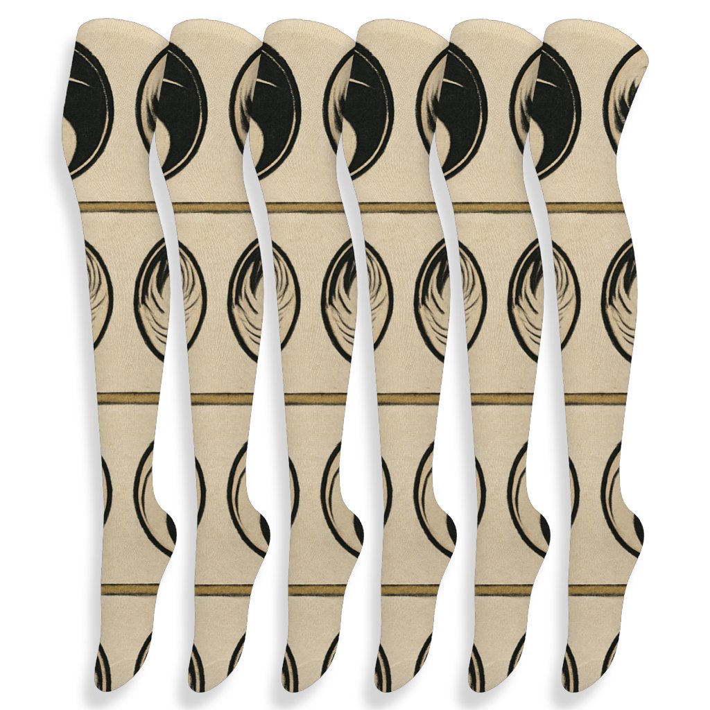 Vintage Crane Yin Yang Border Bands stylish fashion over-the-knee socks