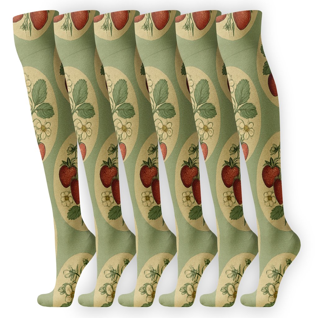 Vintage Strawberry Meadow Collage designer print knee-high socks