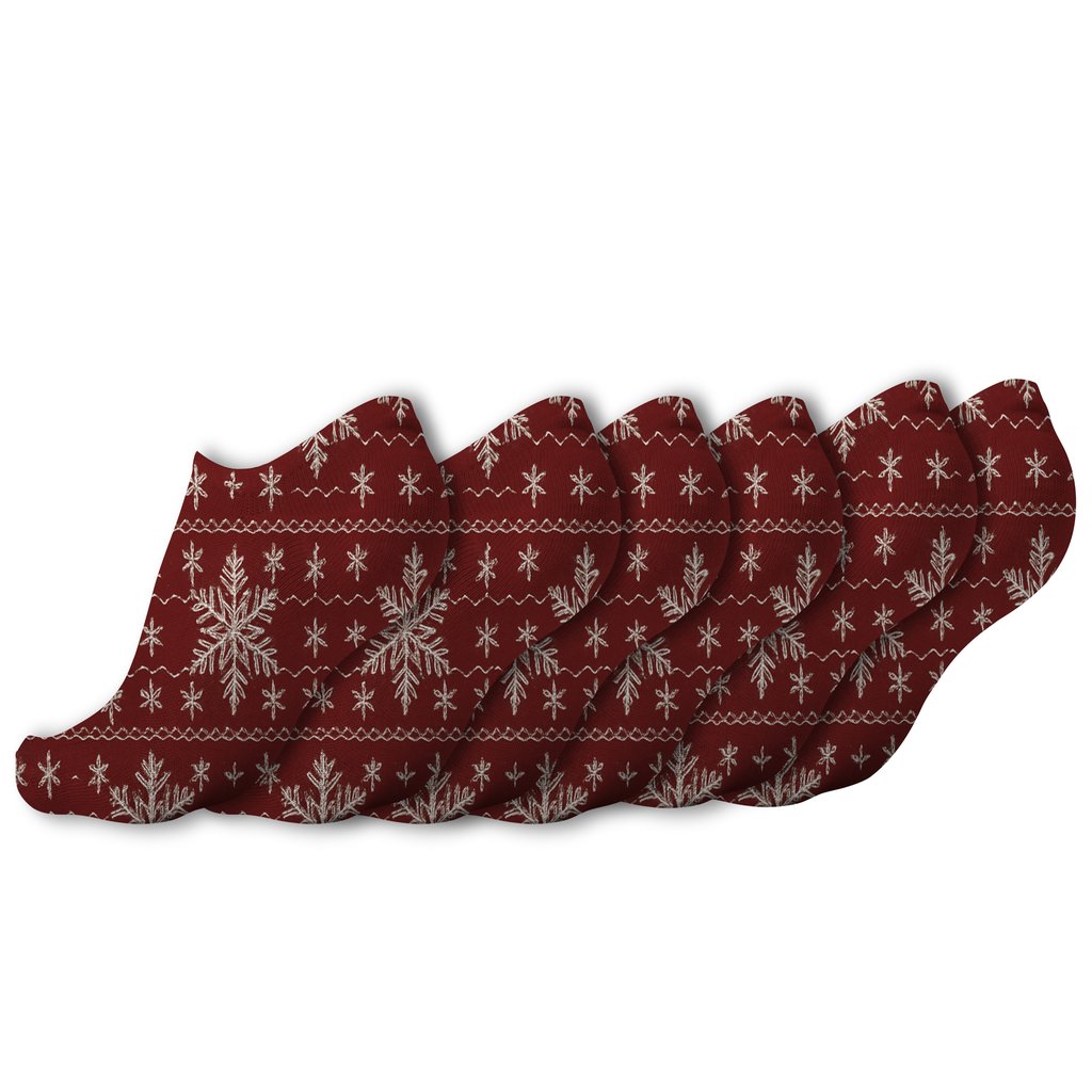 Snowflake Lace Holiday Overlay On Red stylish athletic ankle socks