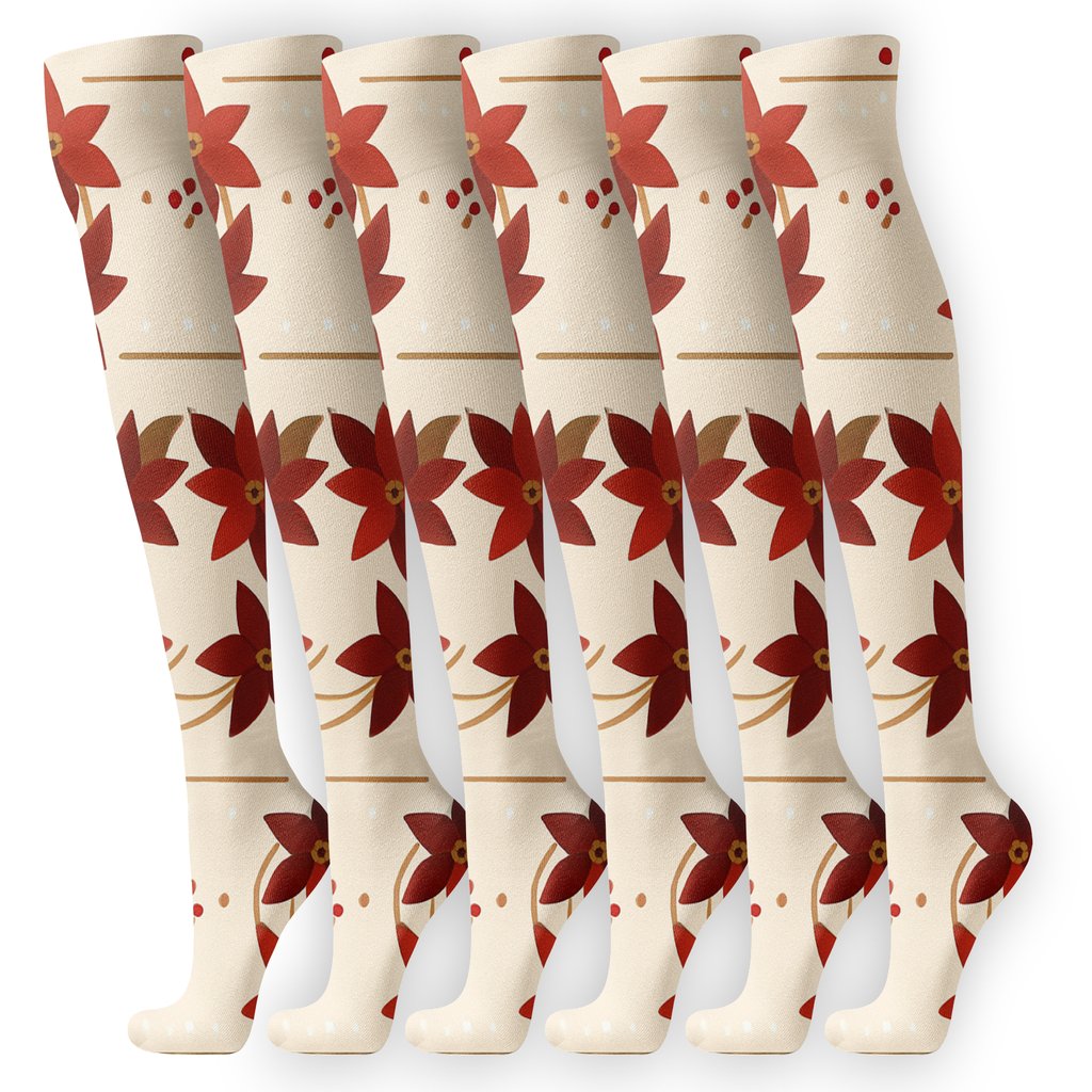 Golden Ribbon Poinsettia Bands On Ivory unique graphic knee-high socks