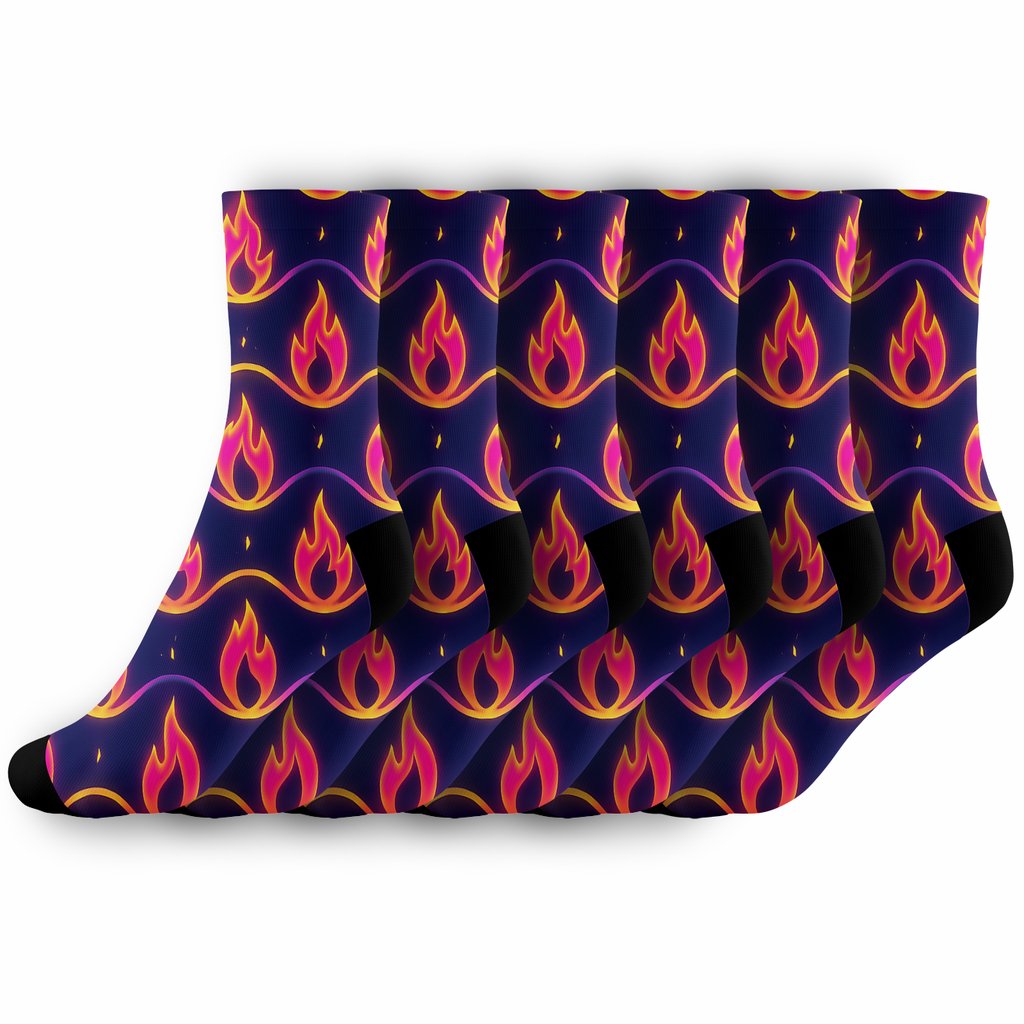 Neon Flame Wave Bands On Midnight comfortable cotton crew socks