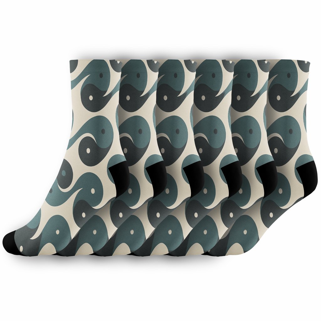 Teardrop Wave Yin Yang Stream unique graphic crew socks