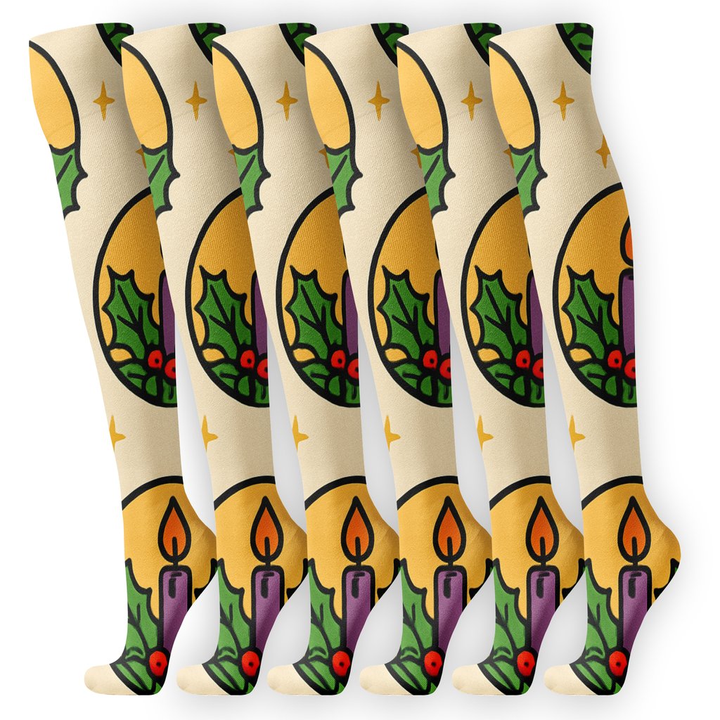Candle Ring Advent Wreath Medallions On Ivory premium sports knee-high socks