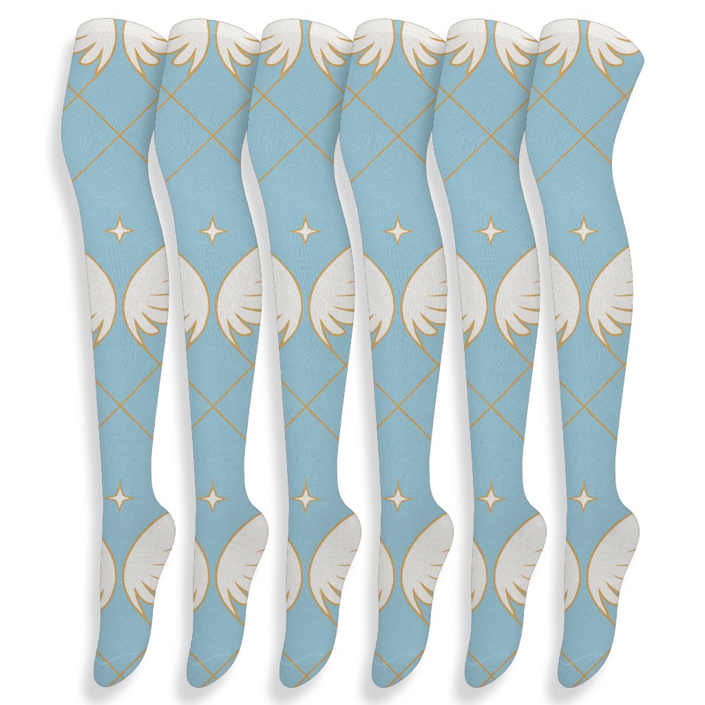 Angel Wing Lattice Over Morning Sky soft everyday over-the-knee socks