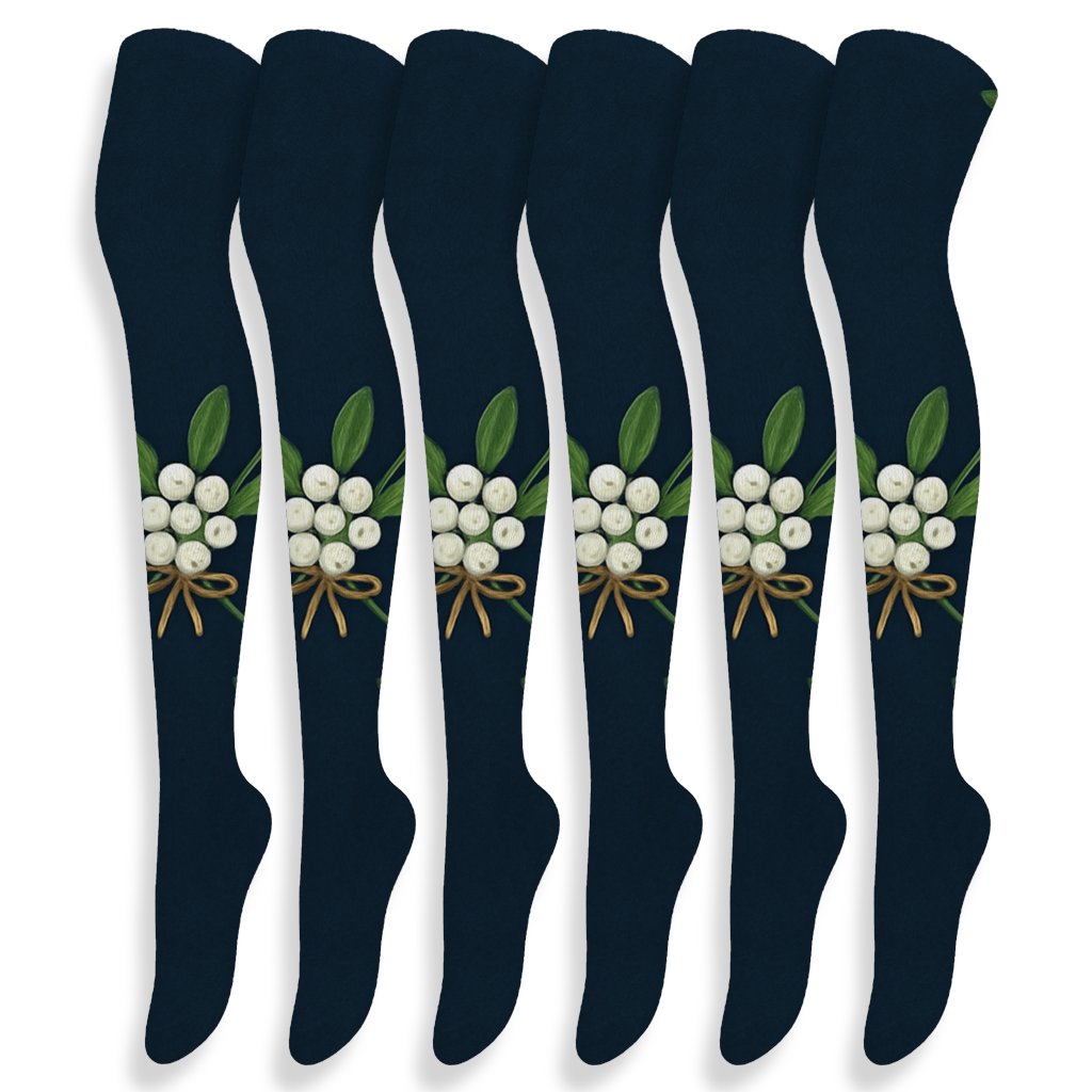 Mistletoe Garland Lattice On Midnight Blue personalized over-the-knee socks