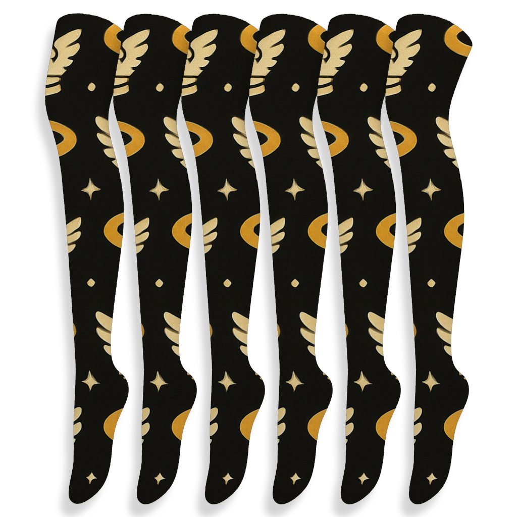 Halo Grid With Angel Crowns Motif unique graphic over-the-knee socks