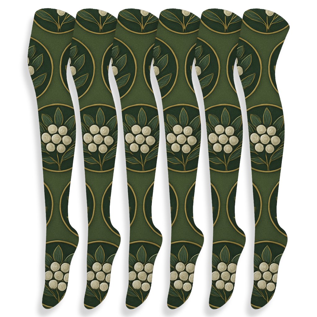 Golden Berry Cluster Medallions Pattern Mistletoe personalized over-the-knee socks