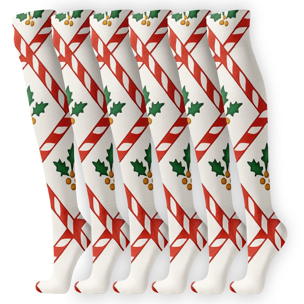Candy Cane Grid Holiday Lattice soft everyday knee-high socks