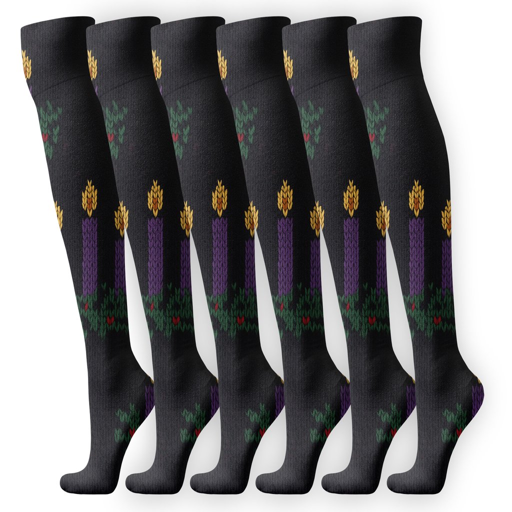 Evergreen Candle Quartet Pattern Advent Wreath Edition stylish athletic knee-high socks