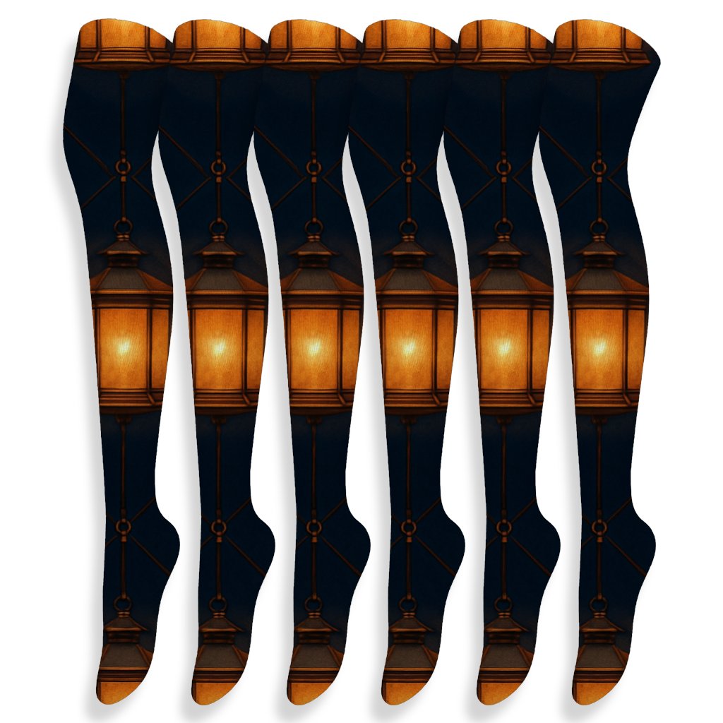 Lantern Festival Halo Lattice comfortable cotton over-the-knee socks