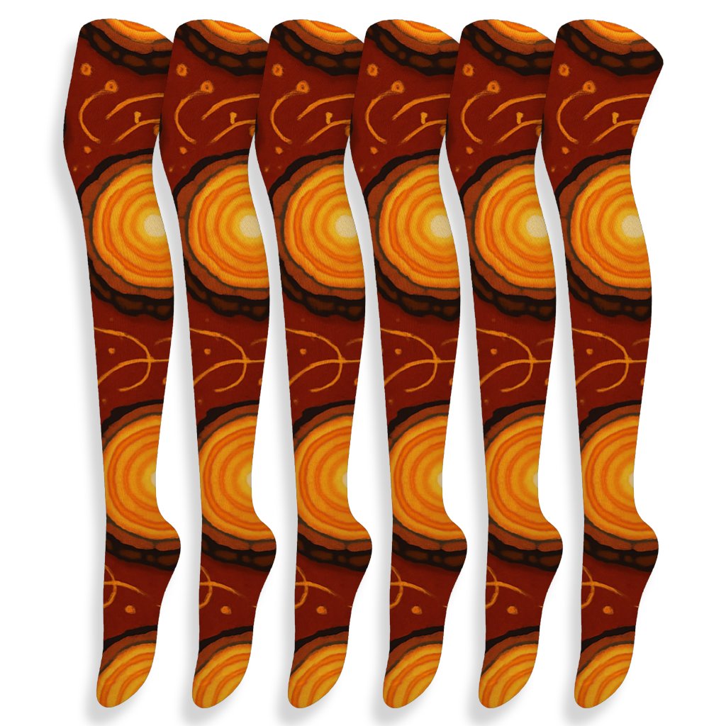 Celestial Log Cluster Embers Fireplace trendy patterned over-the-knee socks