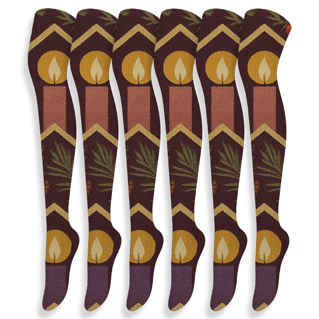 Berry Glow Advent Wreath Inspired Chevron Bands premium cozy over-the-knee socks
