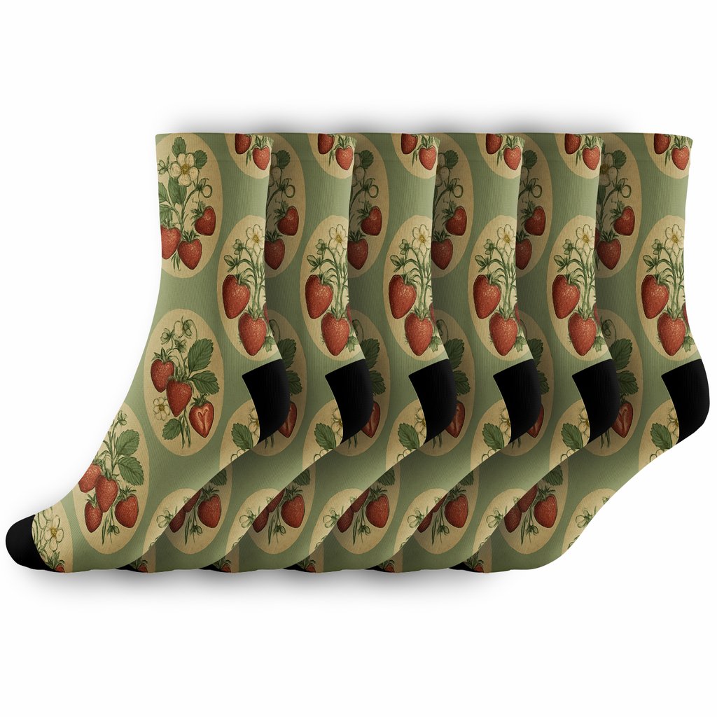 Vintage Strawberry Meadow Collage stylish athletic crew socks