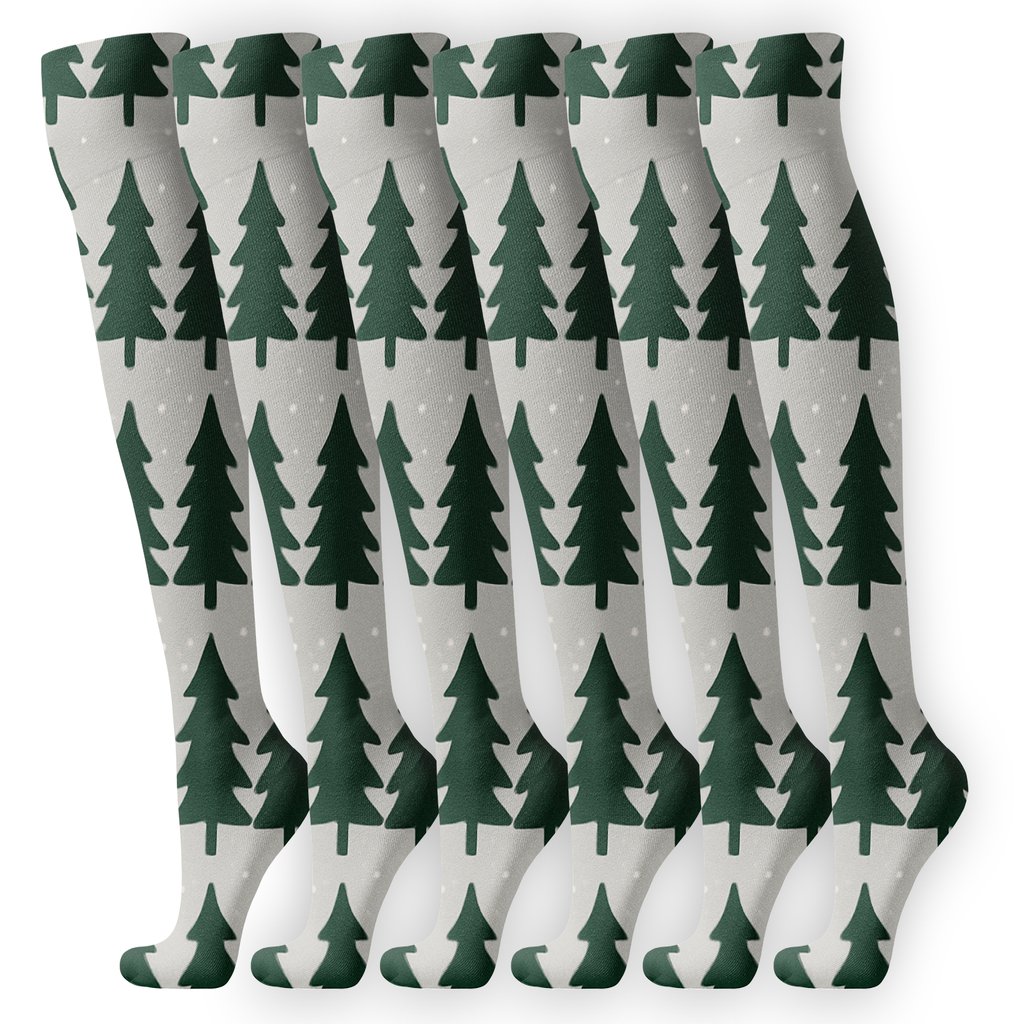 Evergreen Forest Holiday Silhouette Stripe unique graphic knee-high socks