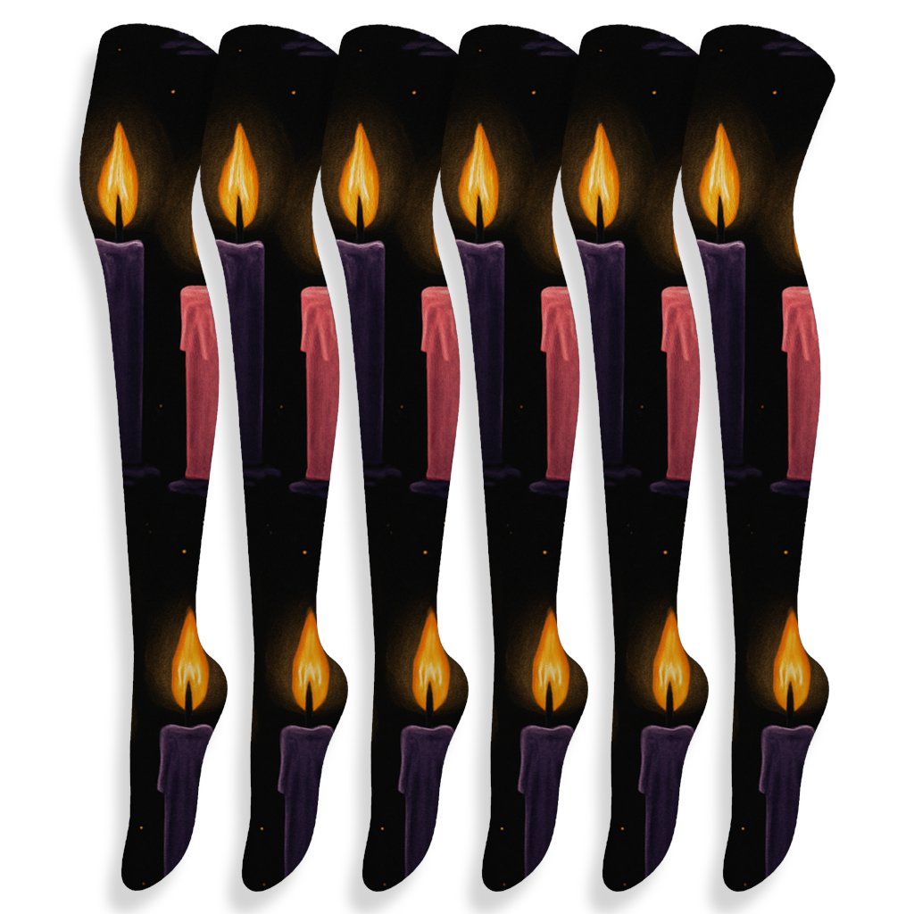 Midnight Quartet Glow Pattern Advent Candles soft everyday over-the-knee socks